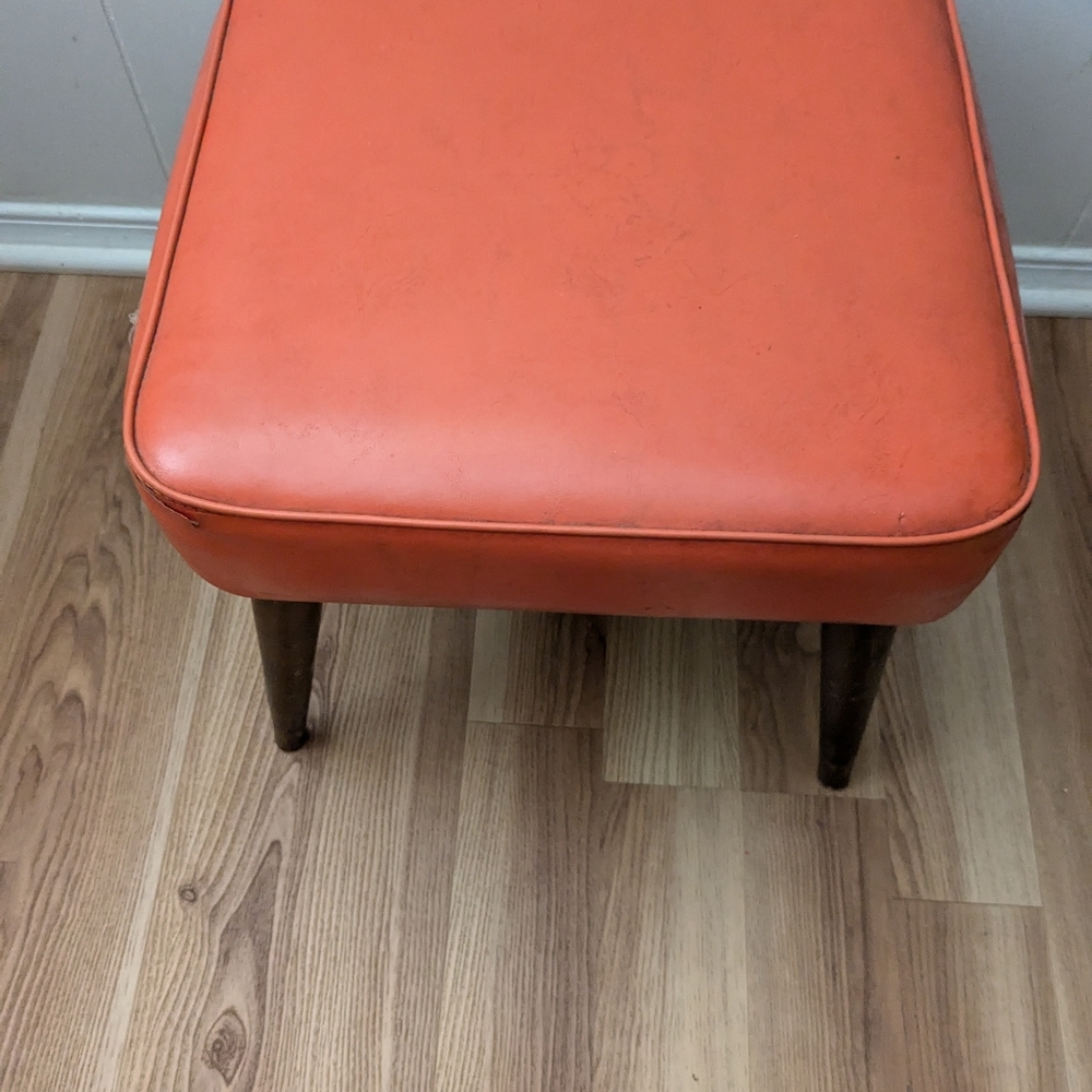 COPY - MCM Orange Ottoman Foot Stool Tapered Legs